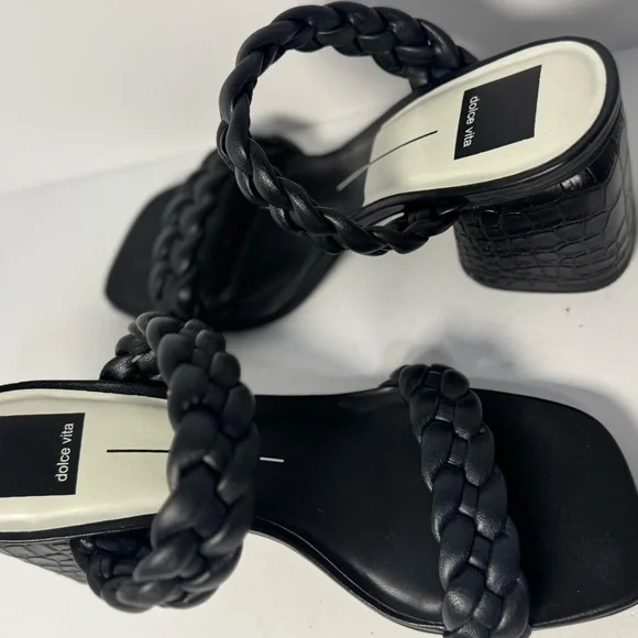 Dolce Vita Black Braided Block Heel Sandal 8 - Picture 9 of 10